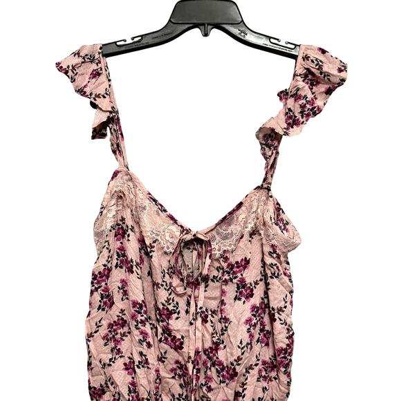 Free People Take It Away Bodysuit Ruffle Sleeve Lace-up Pink Floral W US S NWT - Picture 3 of 10
